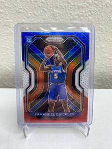 lot 97 image: 2020-21 Panini Prizm Immanuel Quickley Red White and Blue Prizm RC #296 J