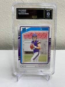 lot 9C image: 2024 Panini Donruss JJ McCarthy Rated Rookie #303 Graded GMA Gem Mint 10 T