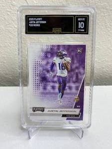 lot 21 image: 2020 Panini Playoff Justin Jefferson RC #213 Graded GMA Gem Mint 10 T