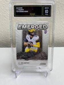 lot 1C image: 2024 Panini Score JJ McCarthy Emerged RC #JMY Graded GMA Gem Mint 10 T