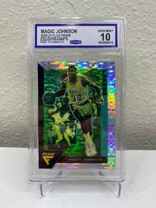 lot 29A image: 2020-21 Panini Flux Magic Johnson Silver Pulsar Prizm #181 Graded CCG Gem Mint 10 J