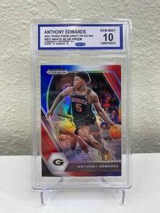 lot 14B image: 2021 Panini Prizm Draft Picks Anthony Edwards Red White and Blue Prizm #65 Graded CCG Gem Mint 10 J