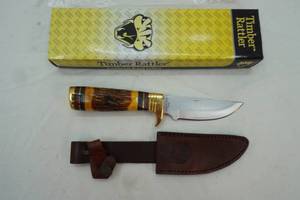 lot 105 image: TR44 fixed blade knife, brass and ornate handle