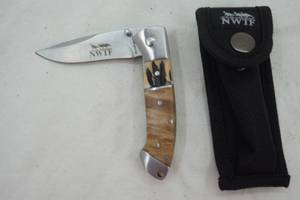 lot 163 image: NWTF pocket knife and multi tools, sheath