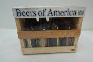 lot 234 image: Beers of America 8-12 oz bottles Historical Collection. In Crate with packaging still on.