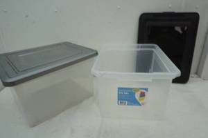 lot 244 image: 2 totes 1 lid fits. 35qt file boxes