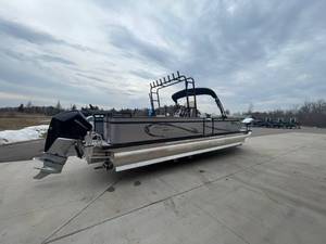 lot 3 image: 2023 Angler Qwest Model 82426 Cat Fish Pro RAA 26 Tritoon Fishing Pontoon With 300 hp Mercury Verado