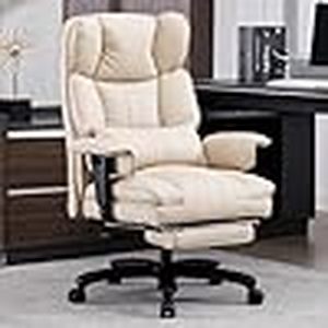 lot O-24 image: Big and Tall Office Chair 500lbs Wide Seat Executive Office Desk Chair High-Back Office Task Chair with Foot Rest, Ergonomic Lumbar Support Computer Office Chairs for Heavy People(Beige)