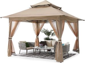 lot P-31 image: ABCCANOPY Pop Up Gazebo 13x13 - Outdoor Canopy Tent with Mosquito Netting for Patio Garden Backyard (Khaki)