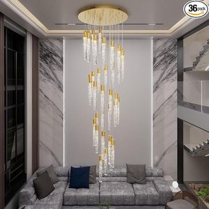 lot L-32 image: Flashing God 12.5feet Long Staircase Chandeliers Gold Bubble Crystal Bolumn Chandeliers Large Foyer Entrance Chandeliers for High Ceiling Big Crystal Chandelier LED Dimmable 2700K-6000K