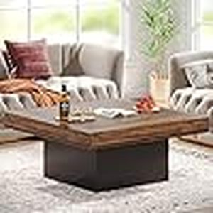lot L-35 image: Tribesigns Coffee Table Square LED Coffee Table Engineered Wood Low Coffee Table for Living Room (Rustic BrownBlack)