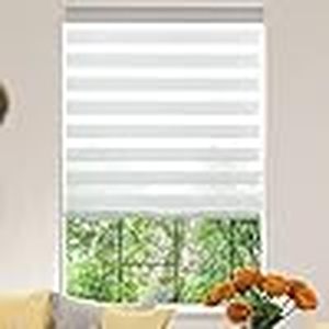 lot W-60 image: Zebra Roller Window Blinds,Custom Cut to Size,Roller Blinds Dual Layer Roller Shade Blinds, White,Fixed 64 InchesHigh,68 Inches Width