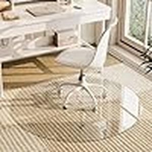 lot W-61A image: GLSLAND Round Tempered Glass Floor Mat - 55 Office Chair Mat for Carpet Clear Glass Mat 15 Thick for Hardwood FloorCarpeted Floors