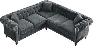 lot L-81 image: Clasic Chesterfield 5 Seater Corner Sofa&Couch Luxury Roller Armrest L-Shaped Symmetrical Sectional Sofa Couch Velvet Tufted Indoor Upholstered Sof WSoild Wood Legs and 3 Pillows for Living Room