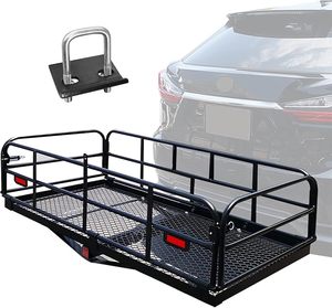 lot U-83 image: 500 Lbs Heavy Duty Hitch Mount Cargo Carrier 60 x 24 x 14.4 Folding Cargo Rack Rear Luggage Basket