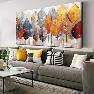 lot L-65 image: ENTANUB Leaf Wall Art for Living Room, Gold Autumn Canvas Wall Art for Bedroom, Tree Print Painting for Office, Large Size 60x30 Inches