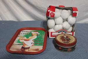lot 12 image: Assorted Holiday Decor Featuring Indoor Snowball Fight Set