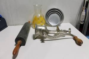 lot 35 image: Assorted Vintage Kitchen Tools and Universal Meat Grinder