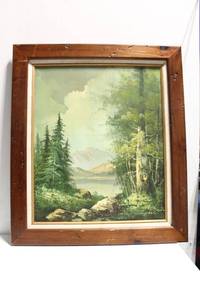 lot 43 image: Framed Landscape Oil Painting with Wooden Frame