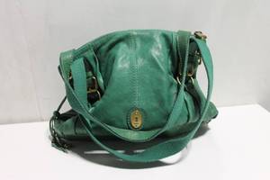 lot 51 image: Fossil Green Leather Handbag with Brass Accents