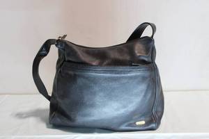 lot 74 image: Rolf Black Leather Shoulder Bag with Dual Zipper Pockets