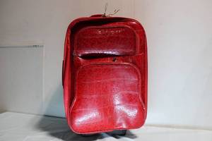 lot 77 image: Red Rolling Suitcase with Crocodile Pattern