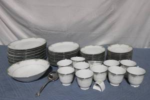 lot 175 image: Vintage Fine China Dinnerware Set with Floral Motif - 50 Pieces
