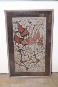 lot 180 image: Tonyinana African Artwork with Giraffes in Ornate Frame