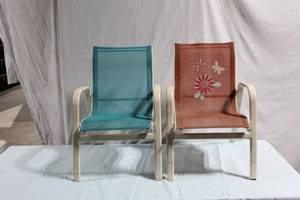 lot 220 image: Pair of Outdoor Patio Chairs with Blue and Floral Designs