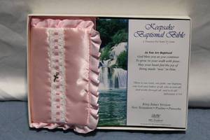 lot 224 image: Keepsake Baptismal Bible with Pink Cover