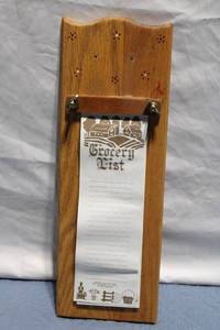 lot 233 image: Vintage Wooden Grocery List Holder with Notepad