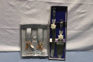 lot 244 image: Wedding Traditions Set Fluted Glasses and Cake Knife with Ridge Runner Sharpener