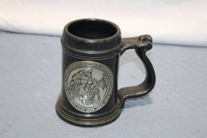 lot 442 image: Vintage Black Ceramic Tankard Mug with Medieval Design