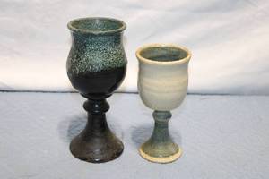 lot 443 image: Pair of Handcrafted Ceramic Goblets