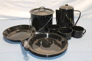 lot 447 image: Vintage Enamelware Camping Cookware Set