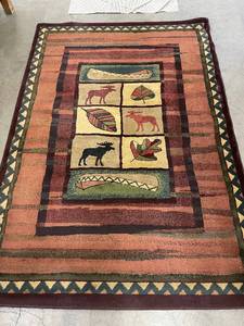 Vintage Area Rug with Moose and Nature Patterns - 5 x 8
