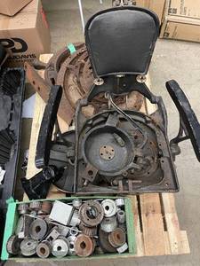 Pallet of Vintage Machinery Parts, Plates and  Dentist Chair