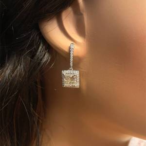 lot 3 image: NEW 7 Carat Diamond Pav Halo Drop Earrings in 14k White Gold Retail $9,995 VIDEO