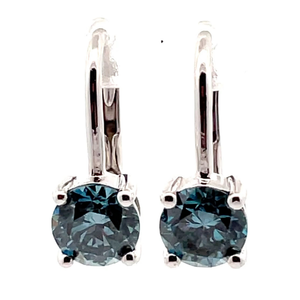 lot 14 image: NEW 2 Carat Fancy Blue Diamond Solitaire Lever Back Drop Earrings in 14k White Gold Retail $3,995 w EGL Card