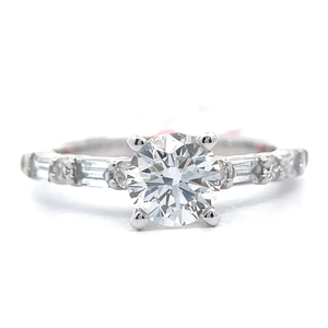 lot 15 image: NEW 1.53 Carat Diamond Round & Baguette Ring in 14k White Gold Retail $2,995 w EGL Report VIDEO