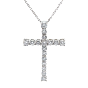 lot 21 image: NEW 1.05 Carat Diamond Pav Cross Pendant Necklace in 14k White Gold $1,999 Retail