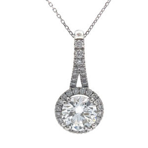 lot 22 image: NEW 1.22 Carat Round Diamond Halo Pav Pendant Necklace in 14k White Gold w Report $2,550 Retail