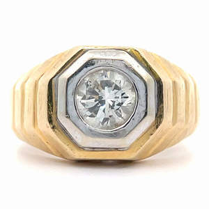 lot 24 image: Mens 1 Carat Natural Diamond Solitaire Bezel Beveled Estate Ring in 14k Two-Tone Gold $3,999 Retail VIDEO