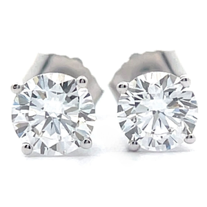 lot 25 image: NEW 1 Carat Diamond Round Brilliant Solitaire Stud Earrings in 14k White Gold VIDEO