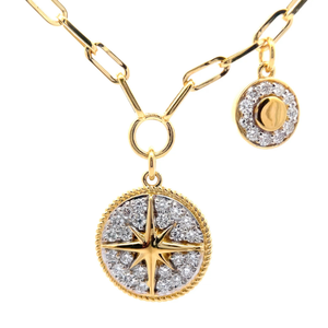 lot 39 image: NEW Chic 1.40 Carat Diamond 8-Pointed Star Compass Double Medallion Necklace