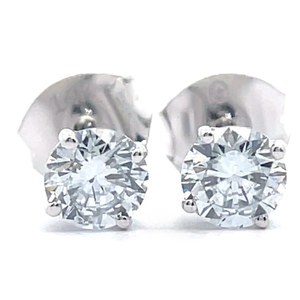 lot 42 image: NEW 0.75 Carat Diamond Round Brilliant Solitaire Stud Earrings in 14k White Gold VIDEO