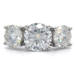 lot 42A image: 4 Carat Moissanite Three-Stone Past, Present & Future Bridal Ring VIDEO
