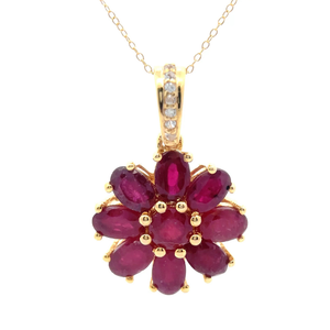 lot 53 image: NEW Diamond Bail Ruby Flower Pendant Necklace