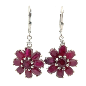 lot 54 image: NEW Diamond & Ruby Cluster Flower Leverback Dangle Earrings