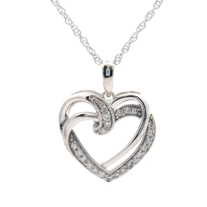 lot 58A image: NEW 0.25 Carat PavDiamond Double Love Knot Heart Pendant Necklace